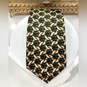 VTG Scappino - Pure Silk Tie - Chain/Leaf Motif - Green & Gold - EUC